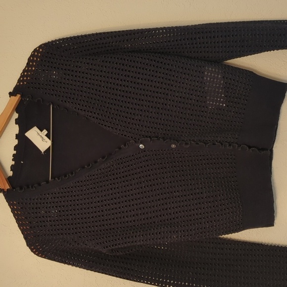 3.1 Phillip Lim wool button down navy cardigan with subtle shimmer - Picture 1 of 7